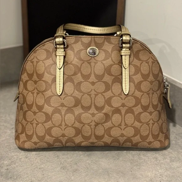 Coach Peyton Signature Cora Domed Satchel Handbag 24606 Gold/Brown! GUC!! - Picture 1 of 12